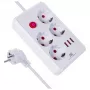 Pikendusjuhe MACLEAN MCE392 W — 4 F-pesa, 3×USB A, 110–240V, 2,1A max, 2500W, 1,5 m kaabel, valge
