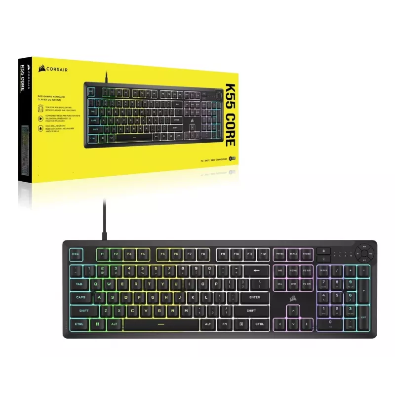 Corsair K55 CORE RGB klaviatuur Mängimine USB QWERTZ Saksa Must