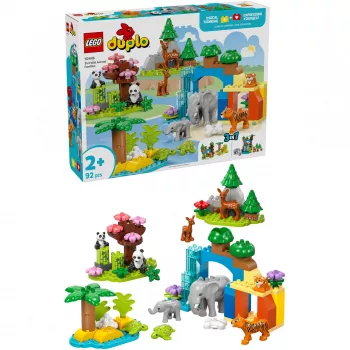 Mänguasjakomplekt LEGO DUPLO Town Wild Animal Families 3-in-1 10446 — 92 osa, alates 2. eluaastast, 200×220×340 mm