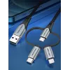 Vention USB 2.0 A isane 3-in-1 Micro-B&USB-C&Lightning isasele kaablile 1M Hall alumiiniumsulamist tüüp