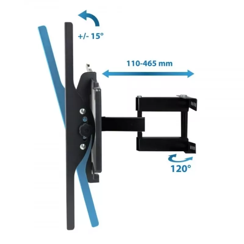 Seinale kinnitatav telerikinnitus Esperanza TITAN 26–70-tollistele (66–177,8 cm), kallutus ±15°, pööramine 120°, VESA kuni 400×400, max koormus 55 kg, must