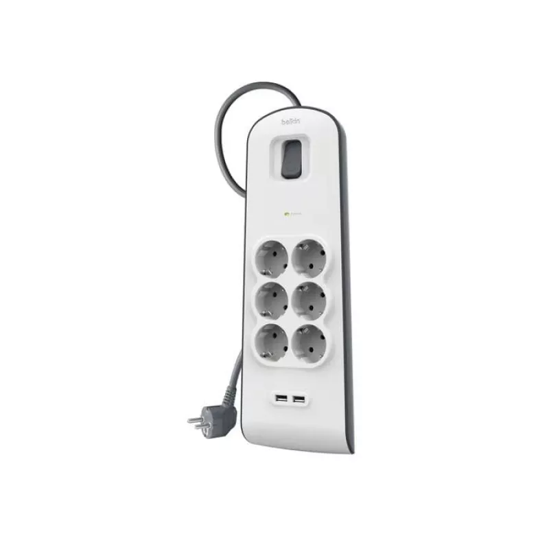 Pistikupesariba Belkin BSV604VF2M-V2 — 6 pistikupesa, 2× USB-A, 2 m kaabel
