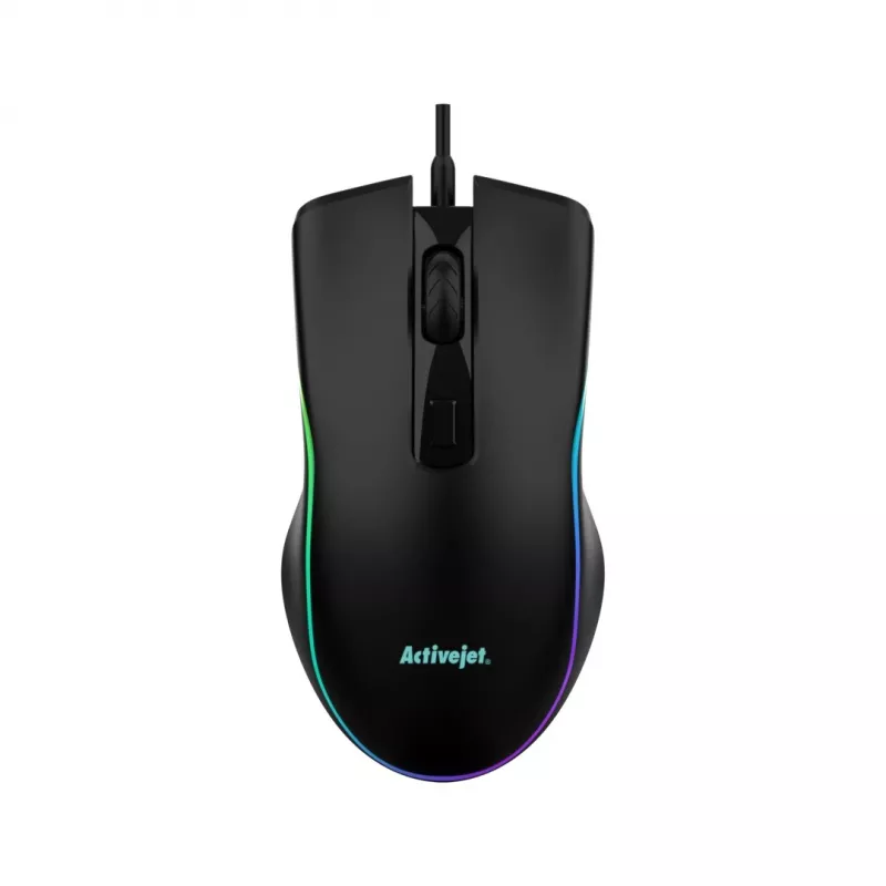 Juhtmega soojendusega mängurihiir ActiveJet AMY-W390 — mõlemakäeline, optiline 2000 DPI, USB Type-A, 4 nuppu, must