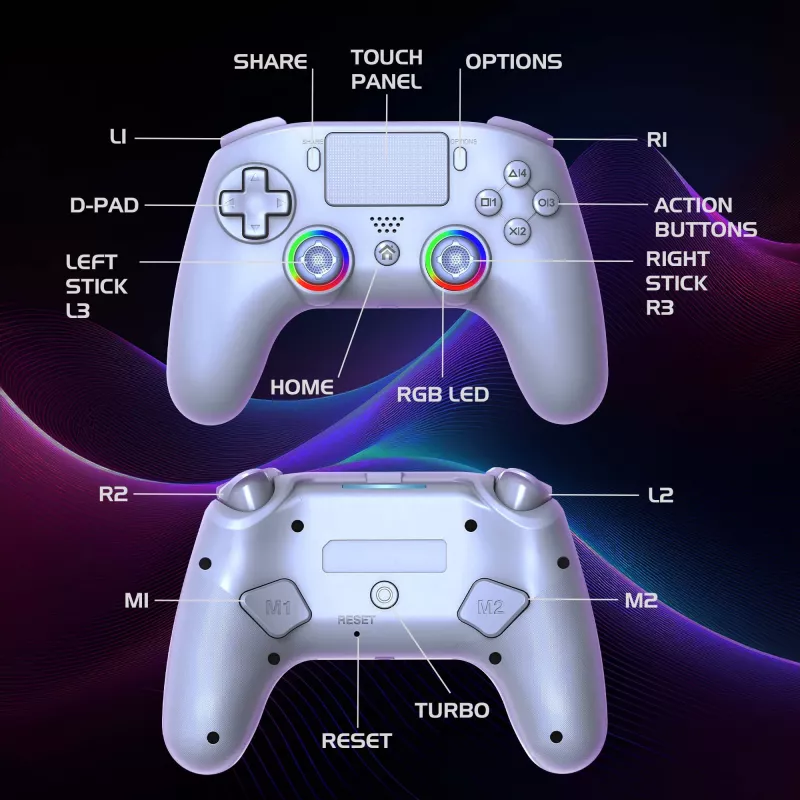Subsonic PS5 juhtmeta LED-mängupult, valge, D-pad, Home, Options, Share