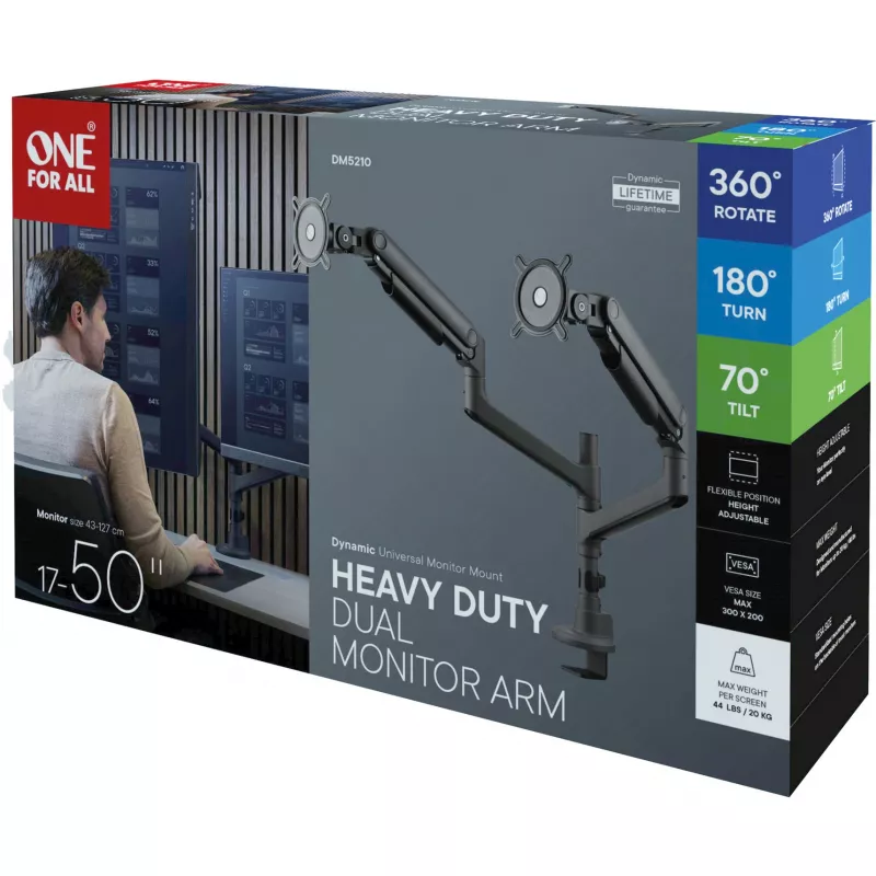 Universaalne raskeveo monitori käsi DM 5210 Dual Heavy Duty, monitorikinnitus must, monitoridele 43–127 cm (17–50)