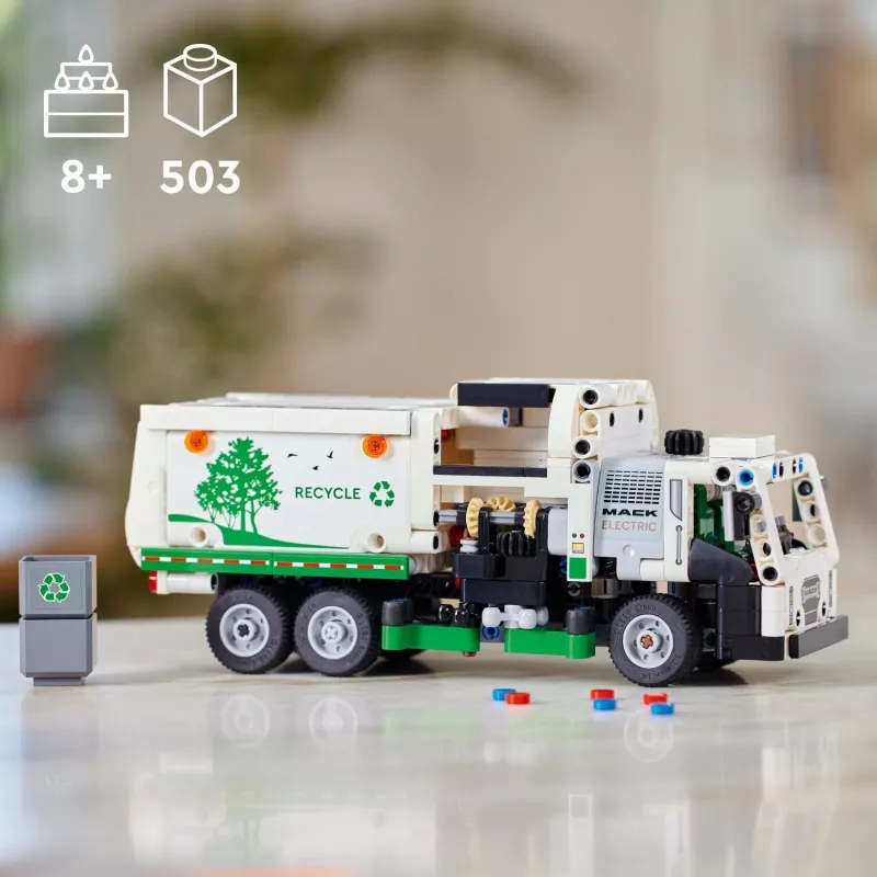 Ehitusmänguasi LEGO Technic Mack LR Electric Garbage Truck 42167 — 503 detaili, motoriseeritud, suurus 230×80×90 mm