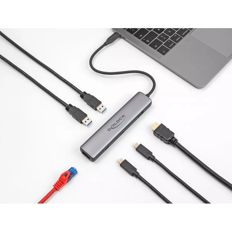 DeLOCK USB USB-C dokkimisjaam 8K HDMI USB 10 Gbps 2.5 Gigabit LAN PD 100W