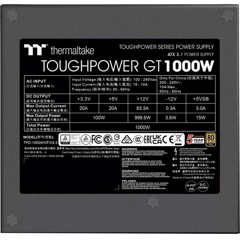 Toiteplokk Thermaltake Toughpower GT 1000W 24-pin ATX must