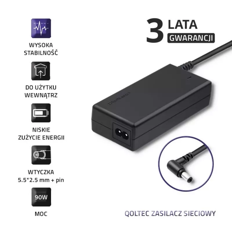 Qoltec 50090.90W toiteadapter/muundur Siseruumides Must