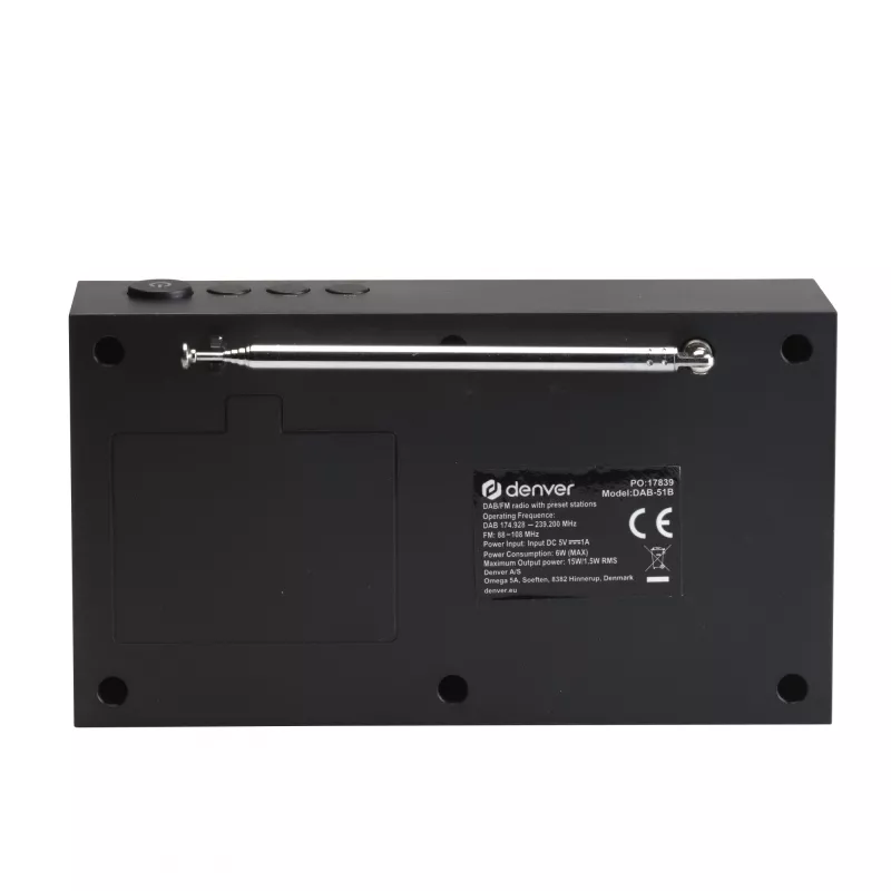 Raadio DENVER DAB-51B — DAB+/FM/AM kompaktne digiraadio, must