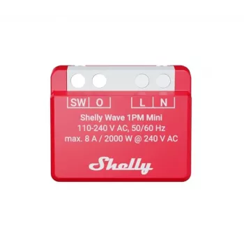 Seinapealne nutirelee Shelly 1PM — ühe kanaliga Z-Wave minilüliti, 110–240V, 8A, 2000W, 868,4 MHz