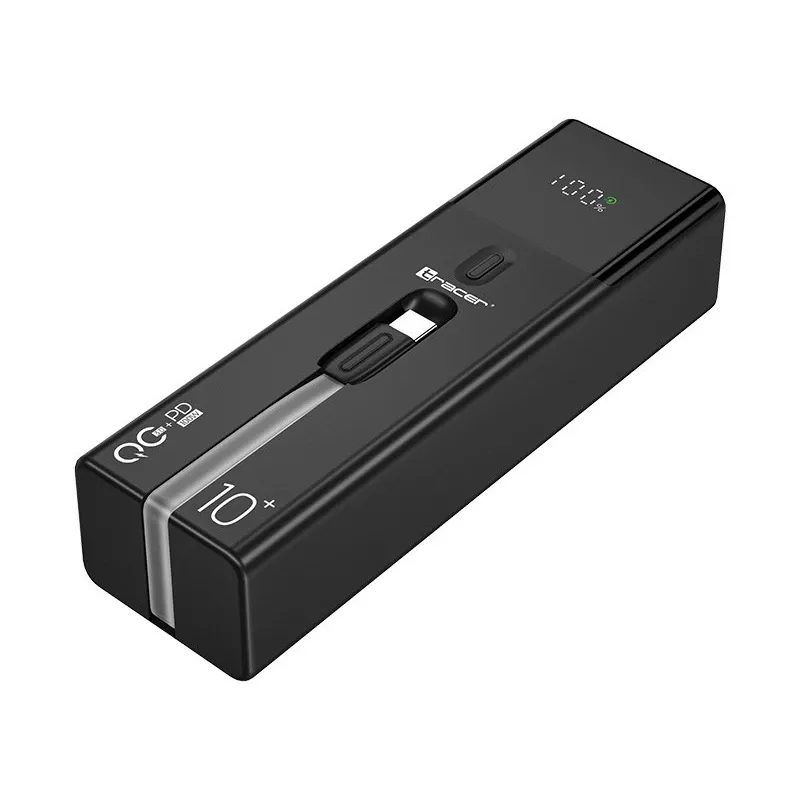 Kaasaskantav akupank TRACER Quant 10000 mAh Li-Ion, PD ja QC3.0, 3 porti (2×USB-C, 1×USB-A), 100W, must