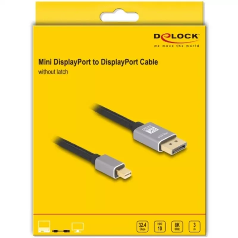 Delock - DisplayPort-kaabel - Mini DisplayPort (M) DisplayPort (M) - DisplayPort 1,4 - 3,0 m - Toetab 8K 60 Hz - Must, Hall (81093)