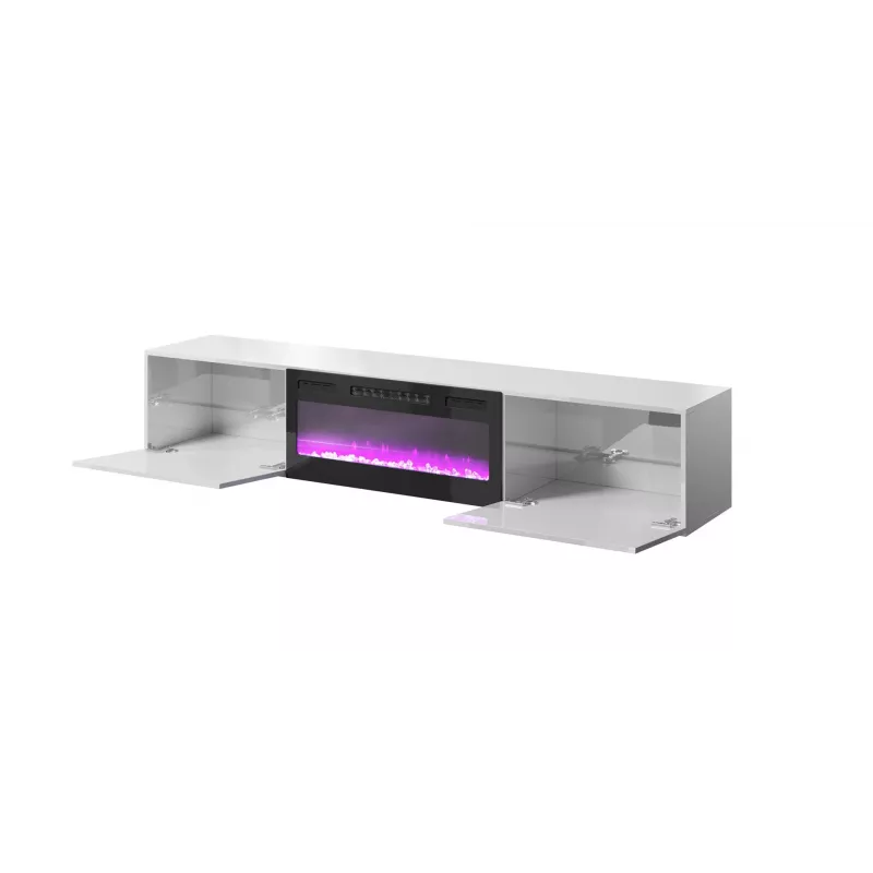 TV-kapp Cama Meble SLIDE 200K elektrikaminaga 200x40x37 cm läikiv valge