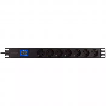 Toitejaotusseade PowerWalker 10133010 PDU 1U must, F-tüüpi pistikupesad, C20-sisend, 16 A, 3500 W, 2 m kaabel