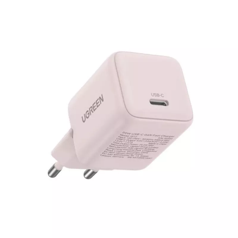 Toiteadapter UGREEN X512 20W USB-C PD kiirlaadimine, roosa, 100–240V sisend, 1× USB-C