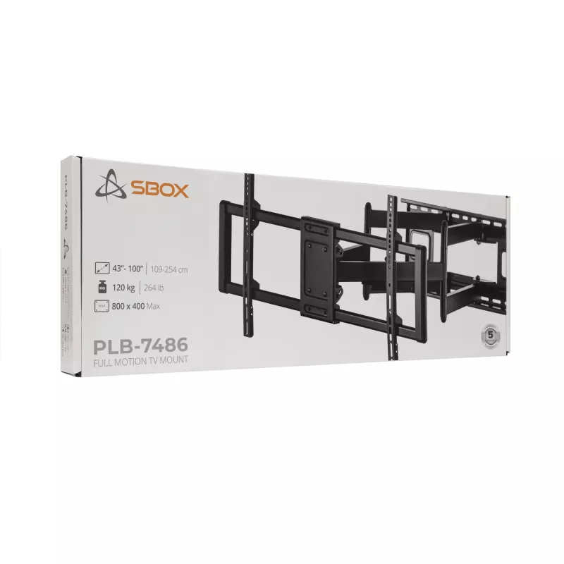 Sbox PLB-7486 kallutatav ja pööratav teleri seinakinnitus, 43–100 tolli, kuni 120 kg, VESA 800x400
