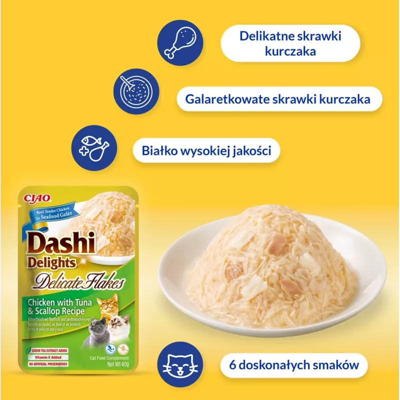 Märg kassimaius INABA Dashi Delights Delicate Flakes Chicken 40 g — dieet, 86% niiskus, 12% valk