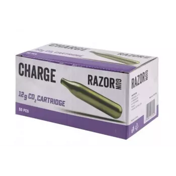CO2-kassetid RazorGun 12 g — karp 50 tk, surugaas, hõbedane