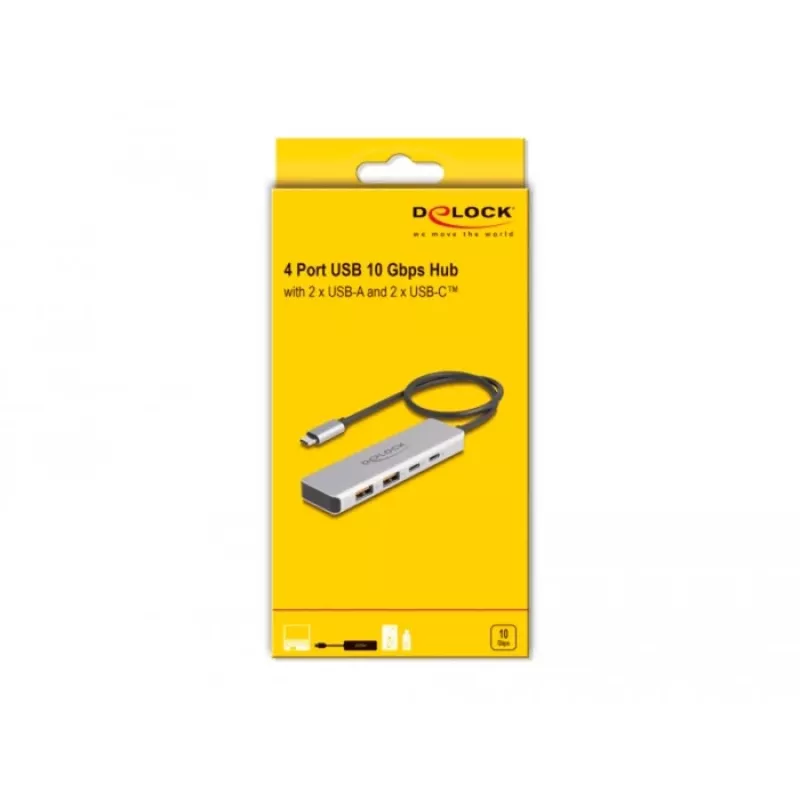 DeLOCK USB-jaotur USB USB-C 10 Gbps 2x Type-A 2x USB-C 35 cm kaabel