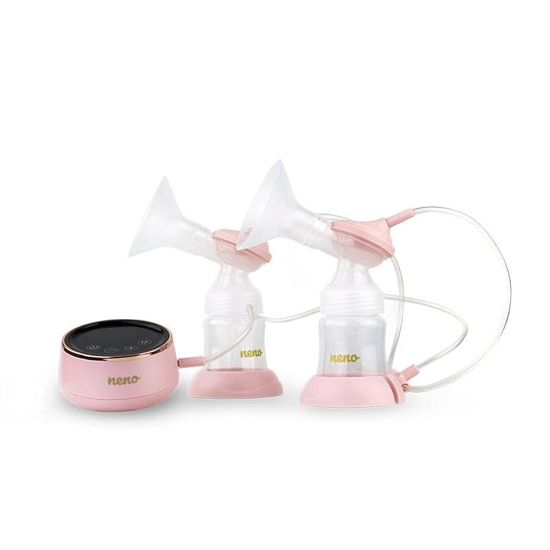 Elektriline rinnapump neno Bella Twin — elektrooniline, 150 ml pudelid, 6 stimulatsiooni / 9 imemistasandit, USB Li‑Ion aku, roosa/läbipaistev
