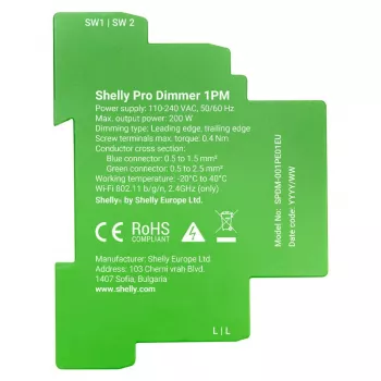 Shelly Pro Dimmer 1 DIN-liistu nutilüliti, 1-kanaliline