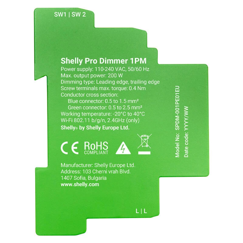 Shelly Pro Dimmer 1 DIN-liistu nutilüliti, 1-kanaliline