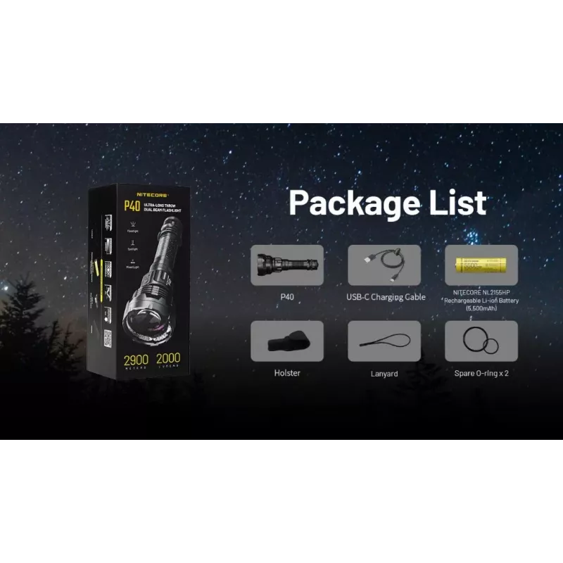 Taskulamp Nitecore P40 2000 luumenit ülipikavalgusvihk, mudel P40
