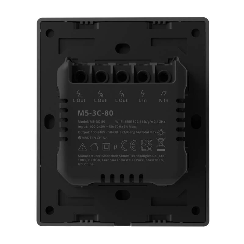 Nutikas seinälüliti Sonoff M5-3C-80 Wi‑Fi — 3‑kanaliga, seinale paigaldatav nutikas lüliti, mudel M5-3C-80