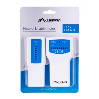 PoE tester LANBERG NT-0402 — PoE võrgukaabli tester RJ-45/RJ-11 toega, LED-indikaatorid, toite LED, sisse/välja lüliti
