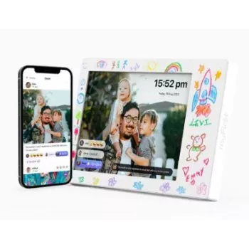 Digitaalne pildiraam InLine myFirst Doodle 9 tolli (22,9 cm) IPS-puutetundlik ekraan, Wi‑Fi, 32 GB sisemälu, 1 GB muutmälu, USB‑C, MicroSD tugi – valge