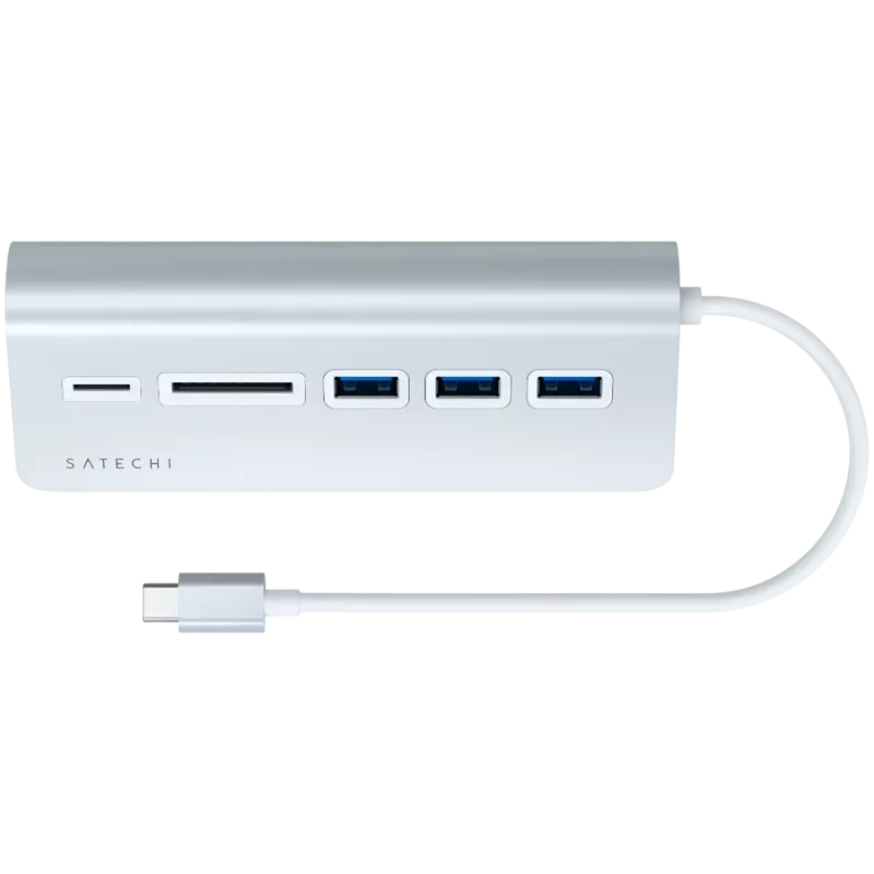 Satechi Type-C Alumiiniumist USB-jaotur ja kaardilugeja, hõbedane, ST-TCHCRS
