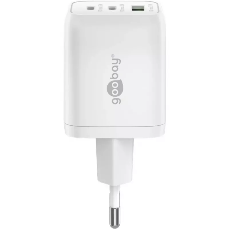 USB-C kiirlaadija Nano, PD, GaN, 65 W (valge, 1x USB-A, 2x USB-C PD, Charge 3.0)