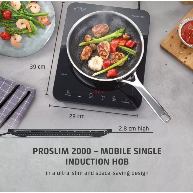 Caso ProSlim 2000 2236 Mobile single induction hob, Glass, Sensor-touch, Must