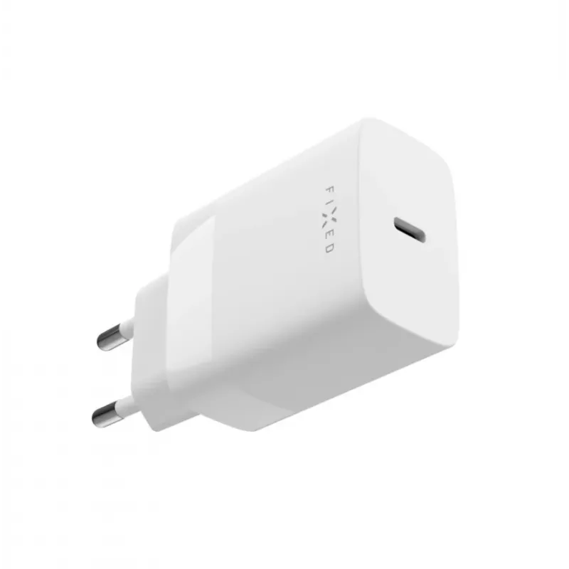 USB-C reisilaadija FIXED FIXC30N-C-WH — 30W kompaktne USB-C toiteadapter, ühe pordiga kiirlaadimine