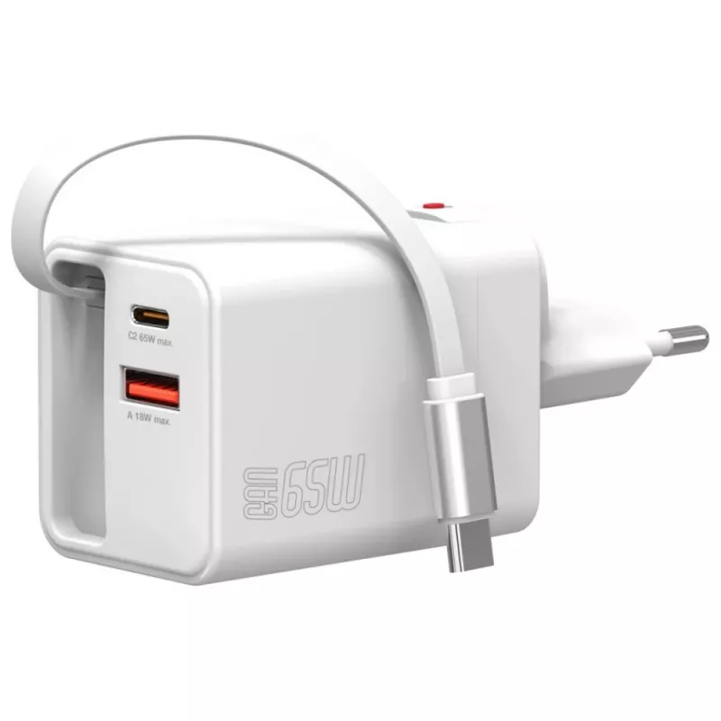 Siselaadne USB-C/USB-A kiirlaadija 4smarts 541065 — universaalne vahelduvvool 100–240 V, max 20 V, 0,7 m kaabel, valge
