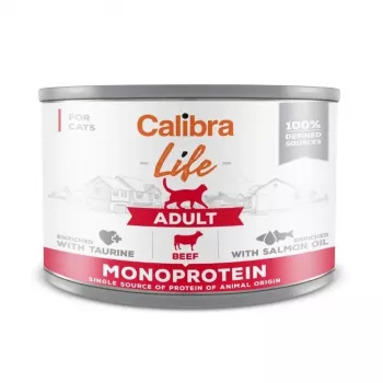 Märg kassitoit Calibra Life Adult Beef 200 g kotike — täisväärtuslik märgtoit täiskasvanud kassidele, 78% niiskust, 9,5% valku