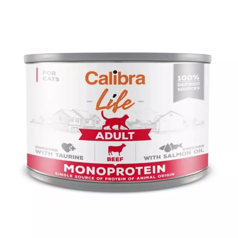 Märg kassitoit Calibra Life Adult Beef 200 g kotike — täisväärtuslik märgtoit täiskasvanud kassidele, 78% niiskust, 9,5% valku