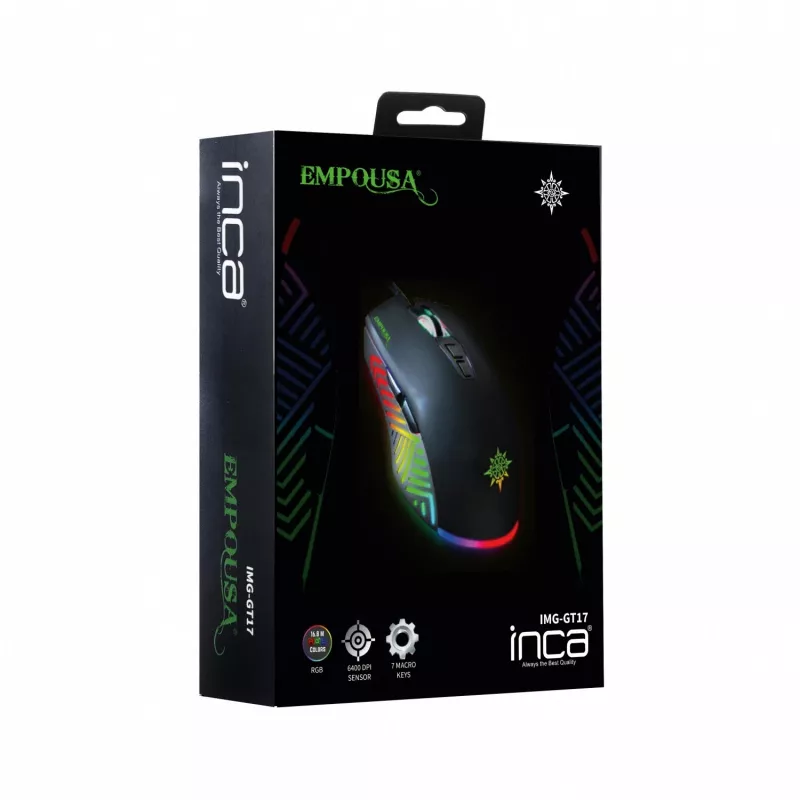 INCA mänguhiir IMG-GT17 6400 DPI. RGB. 7 nuppu. USB. SW jaemüük