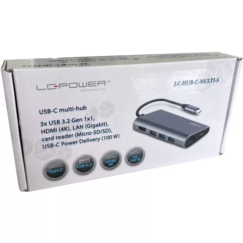 Sülearvuti dokk LC-Power LC-HUB-C-MULTI-5 USB 3.2 Gen 1 USB-C juhtmega