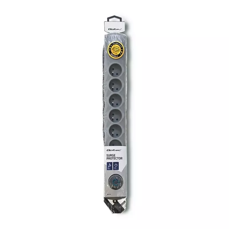 50168 Piksekaitse 8 pistikupesa CA 230 V 3 m hall - PIKSEKAITSED (8 PISTIKUPESA CA, TÜÜP F, 230 V, 50 HZ - Qoltec