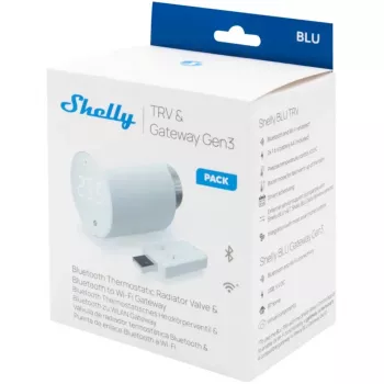 Termostaatilise radiaatoriklapi komplekt Shelly Heating Control BLU TRV + BLU Gateway Gen. 3 — M30×1,5, Wi‑Fi, AA patareid, kõrgus 78 mm