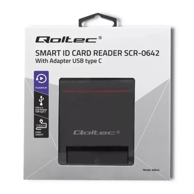 ID-kaardi lugeja QOLTEC Smart chip ID-kaardi skanner — USB, must, 84,5×65×16 mm, 63 g