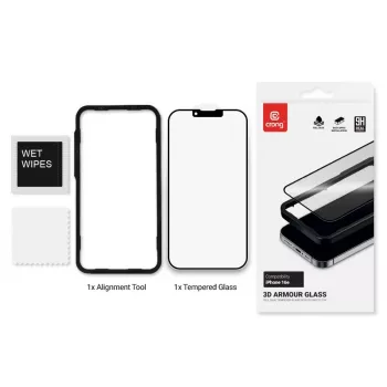 Karastatud klaasist ekraanikaitse Crong iPhone 16e / 14 / 13 / 13 Pro jaoks — 3D täiskattega