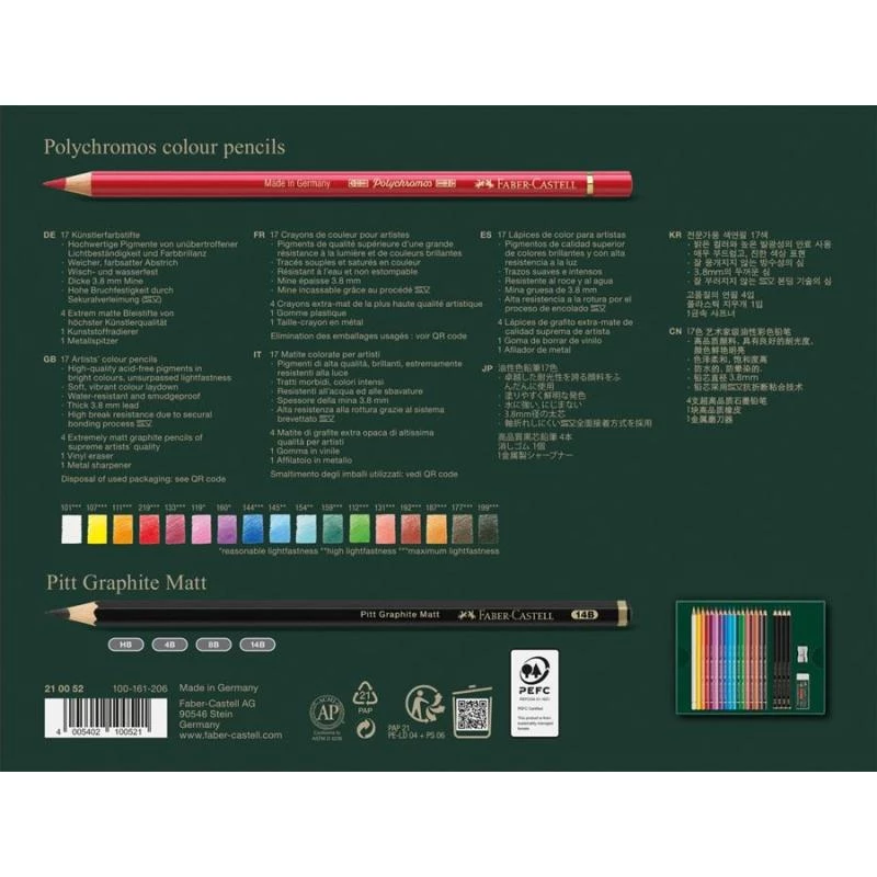 Õlipõhine pliiats Faber-Castell Polychromos & Pitt Graphite Matt komplekt 21 tk mitmevärviline
