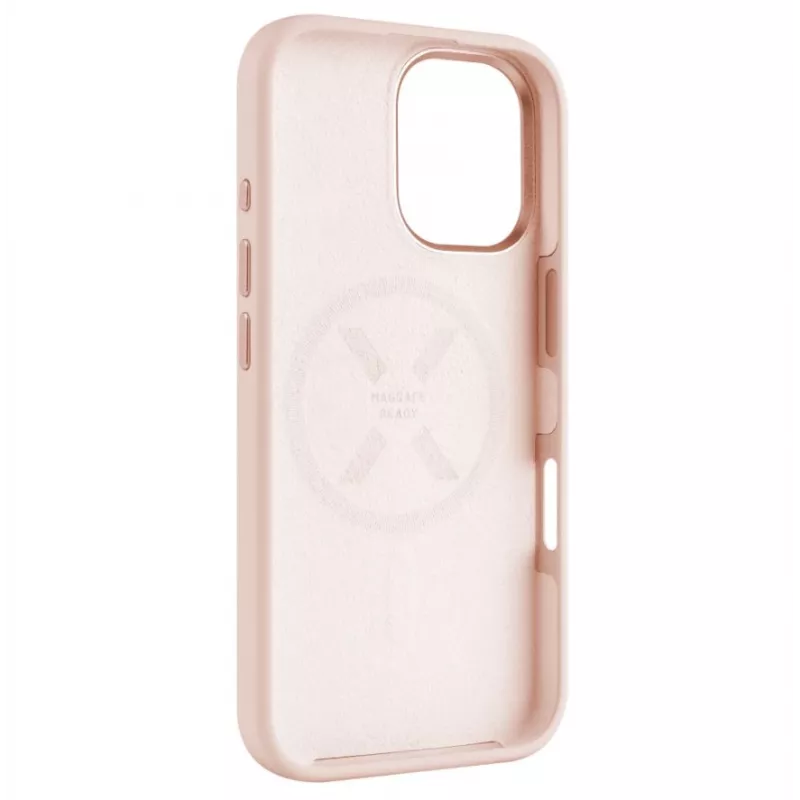 Tagakaas FIXED Apple iPhone 16 jaoks – vedel silikoon, roosa, MagFlow, õhuke kaitseümbris