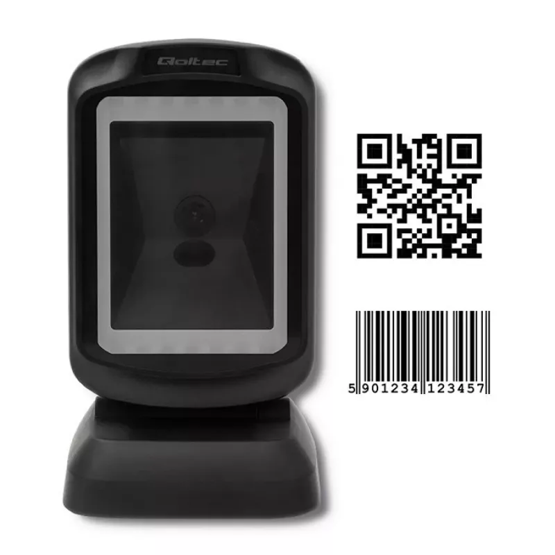 Fikseeritud 1D/2D vöötkoodiluger QOLTEC 50864, LED-andur, USB-juhtmega, must, 145×85×80 mm
