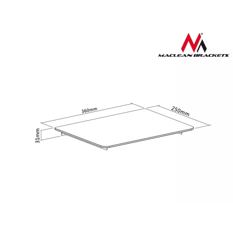 Riiuli tarvik MACLEAN MC-629 — postikinnitusega TV/DVD riiul, 360×250 mm, max koormus 8 kg