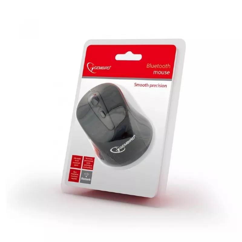 Juhtmevaba Bluetooth optiline hiir GEMBIRD MUSWB2 — paremakäeline, 1600 DPI, 6 nuppu, must/hall, AAA patareid