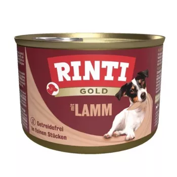 Märg koeratoit RINTI Gold Lamb 185 g — täiskasvanud koertele täisväärtuslik konservliha, 79% niiskust, 10% valku, 8% rasva